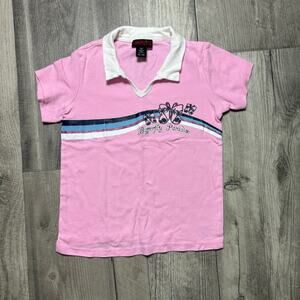 Vintage Y2K Girls Collared Tshirt Glitter Butterfly size XL